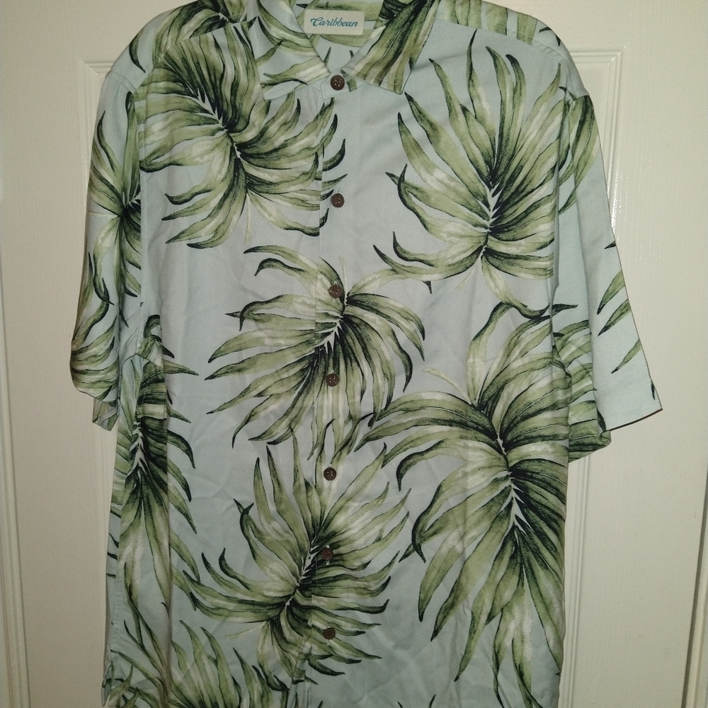 Caribbean Palm Leaves Print Hawaiian Shirt Men's sz Medium.